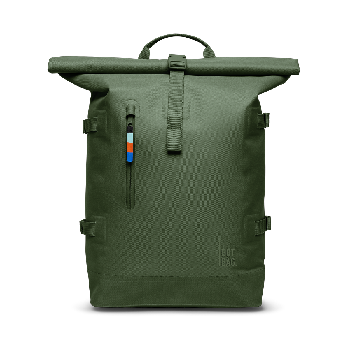 ROLLTOP Rucksack in seafloor (tiefes Dunkelgrün) als Frontansicht.