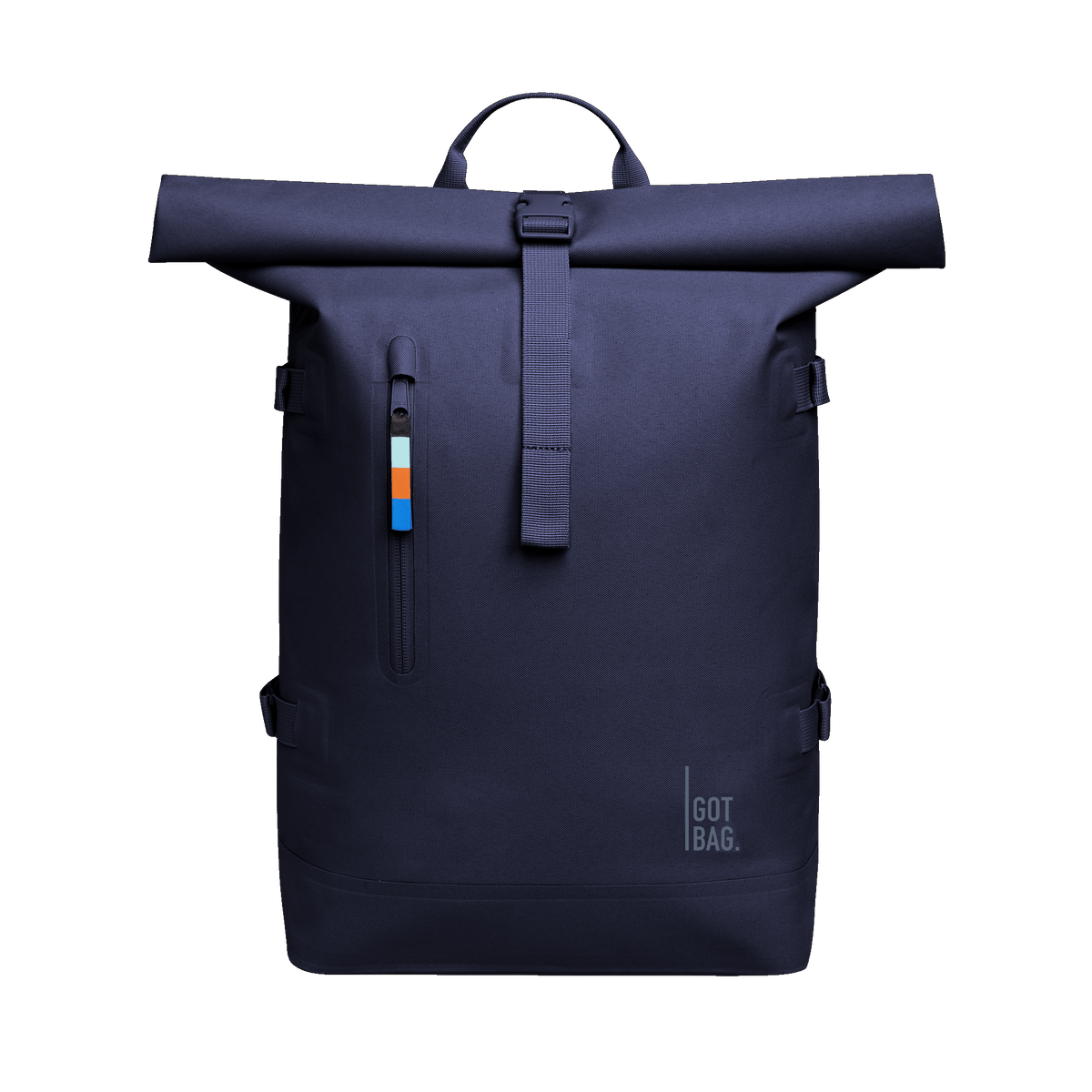 ROLLTOP backpack in tide (intense dark blue with purple undertone) as a studio shot in front view.