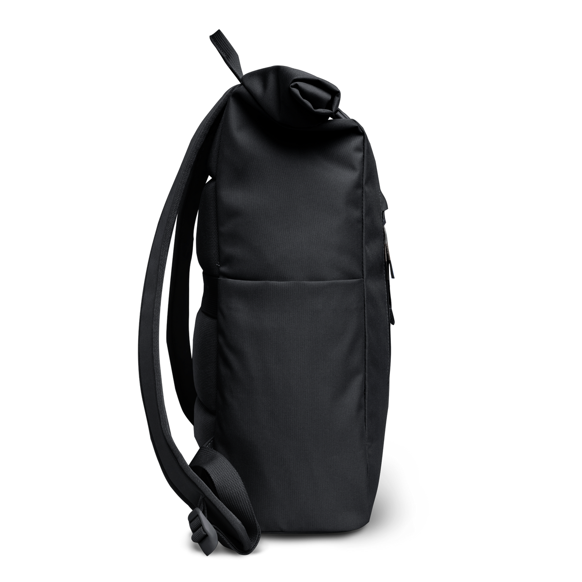 ROLLTOP EASY Rucksack in black (Schwarz) als Seitenansicht.