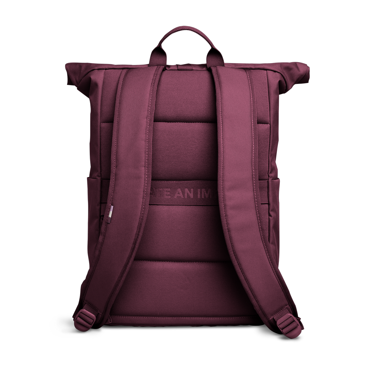 ROLLTOP EASY Monochrome Edition Rucksack in kraken (Weinrot) in Rückansicht.