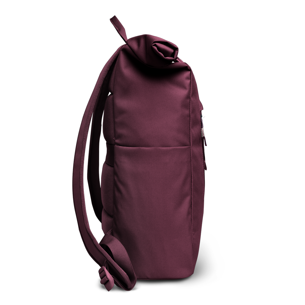 ROLLTOP EASY Monochrome Edition Rucksack in kraken (Weinrot) als Seitenansicht.