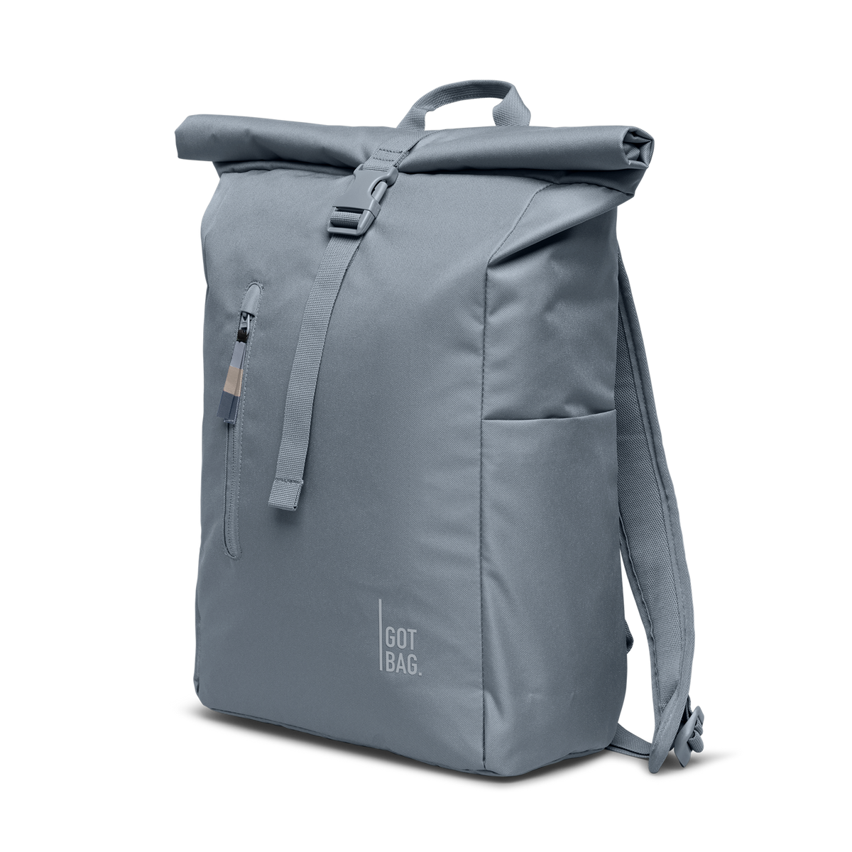 ROLLTOP EASY Rucksack in marlin (grau-blau) in diagonaler Ansicht.