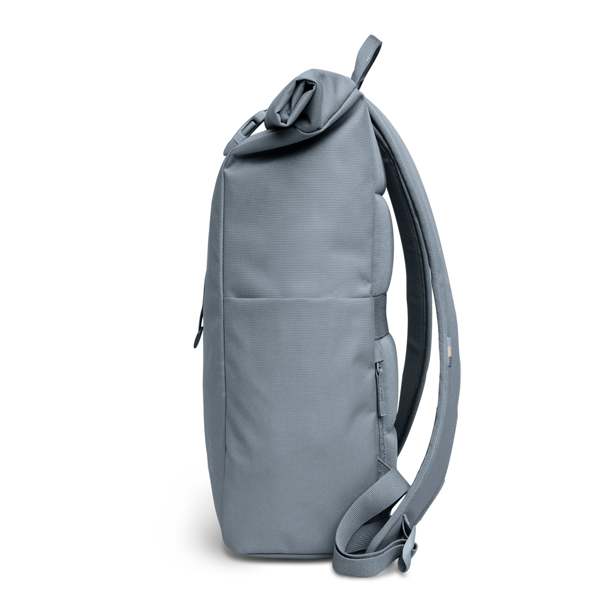 ROLLTOP EASY Rucksack in marlin (grau-blau) in Seitenansicht.