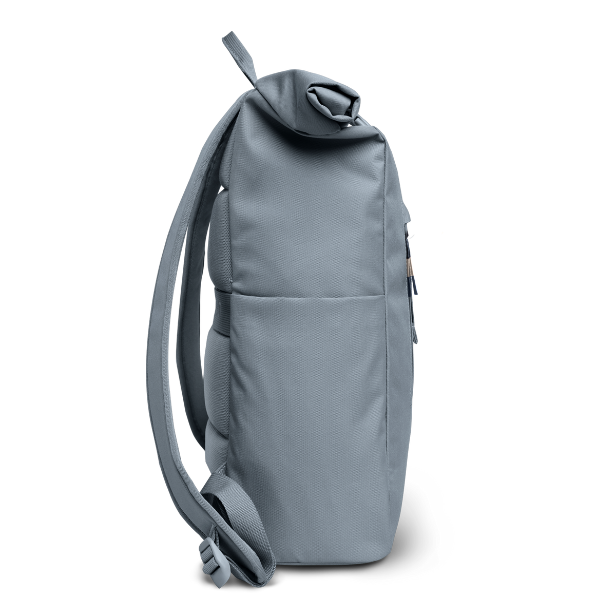 ROLLTOP EASY Rucksack in marlin (grau-blau) als Seitenansicht.