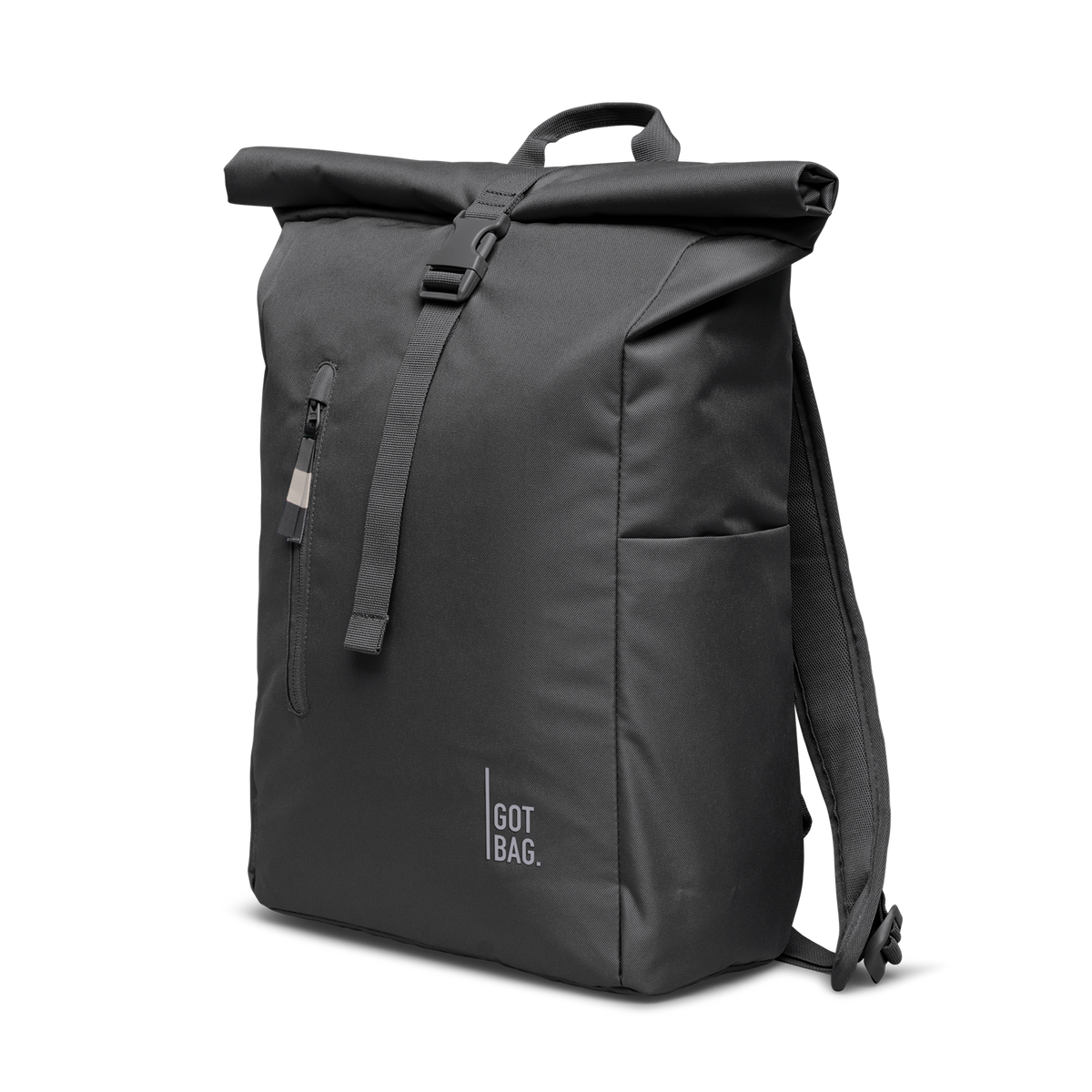 ROLLTOP EASY Rucksack in shark (Dunkelgrau) als diagonale Ansicht.