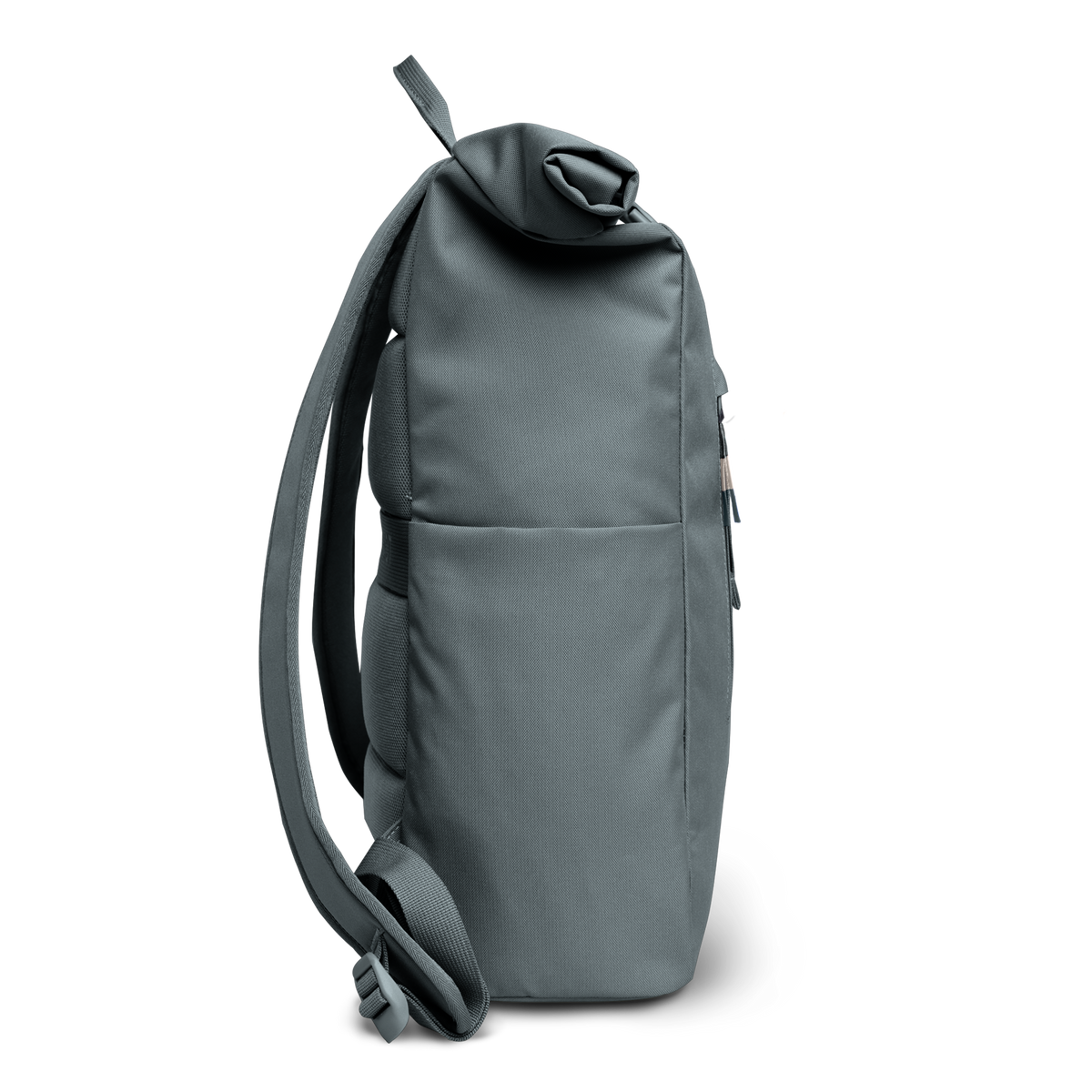 ROLLTOP EASY Rucksack in basalt (graues Eisblau) in Seitenansicht.