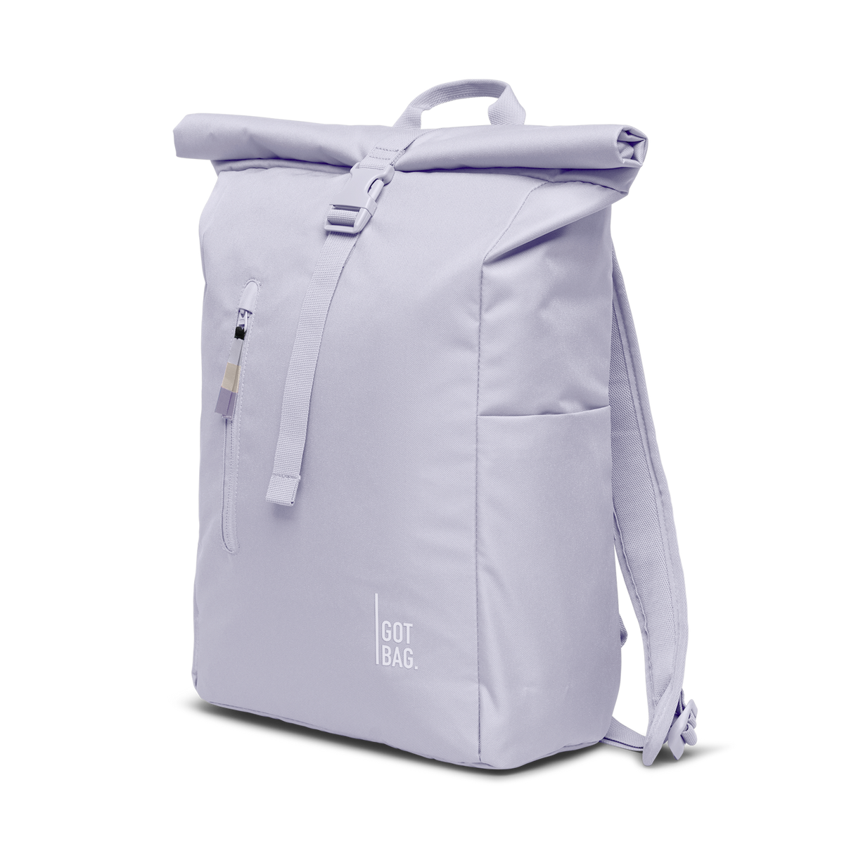 ROLLTOP EASY Rucksack in purple coral (pastellfarbenes helles Flieder) in Diagonalansicht.