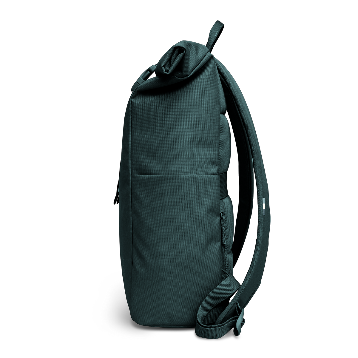ROLLTOP EASY Rucksack in sea teal (kühles Türkisgrün) als Seitenansicht.