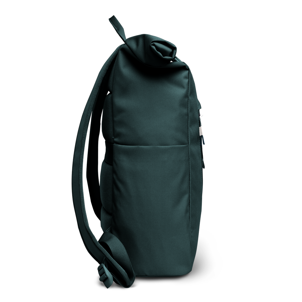 ROLLTOP EASY Rucksack in sea teal (kühles Türkisgrün) als Seitenansicht.