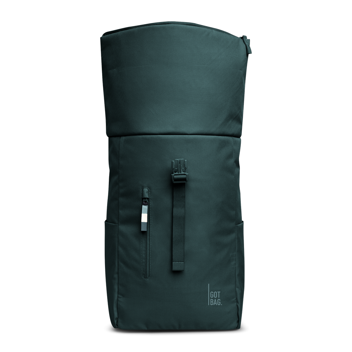 ROLLTOP EASY Rucksack in sea teal (kühles Türkisgrün) in Frontansicht.