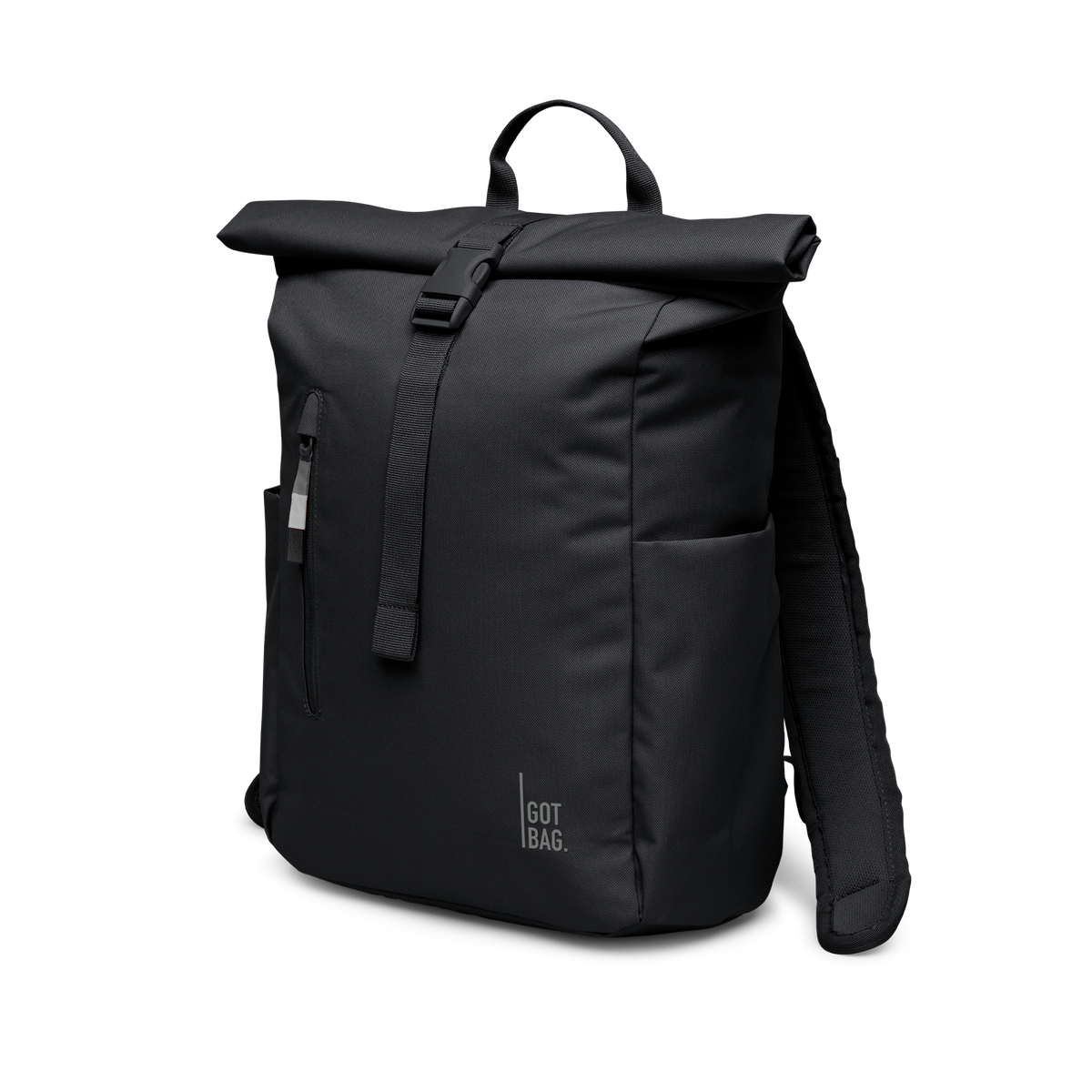 ROLLTOP EASY SMALL Rucksack in black (Schwarz) als Diagonalansicht.