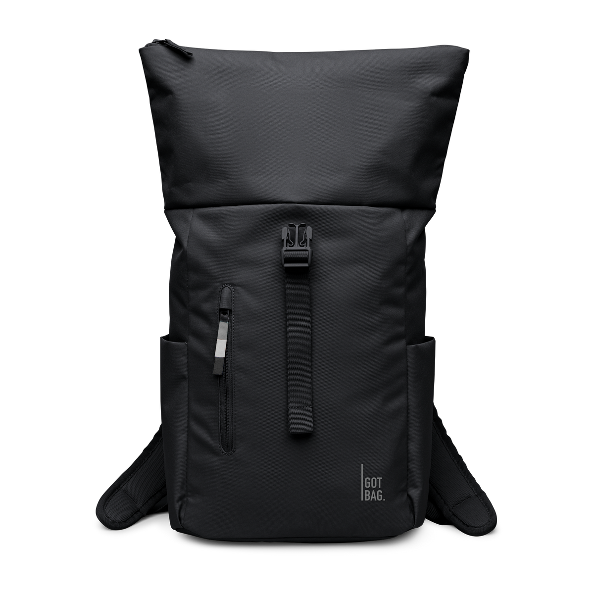 ROLLTOP EASY SMALL Rucksack in black (Schwarz) als Frontansicht.