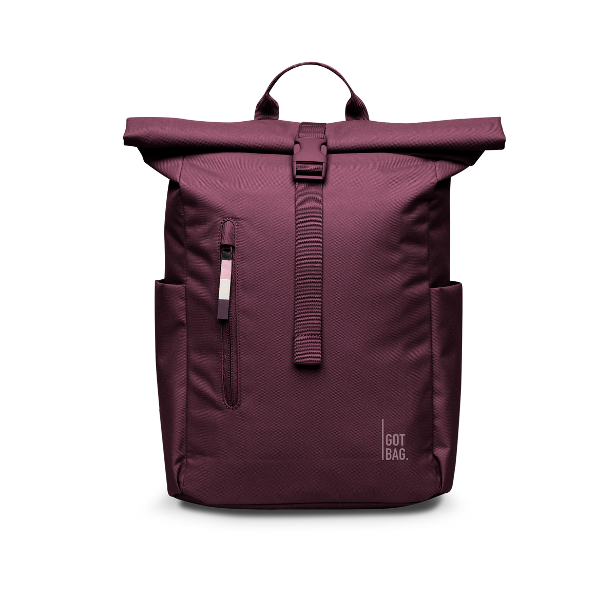 ROLLTOP EASY SMALL plecak w kolorze kraken (Burgundia) jako zdjęcie studyjne z przodu.