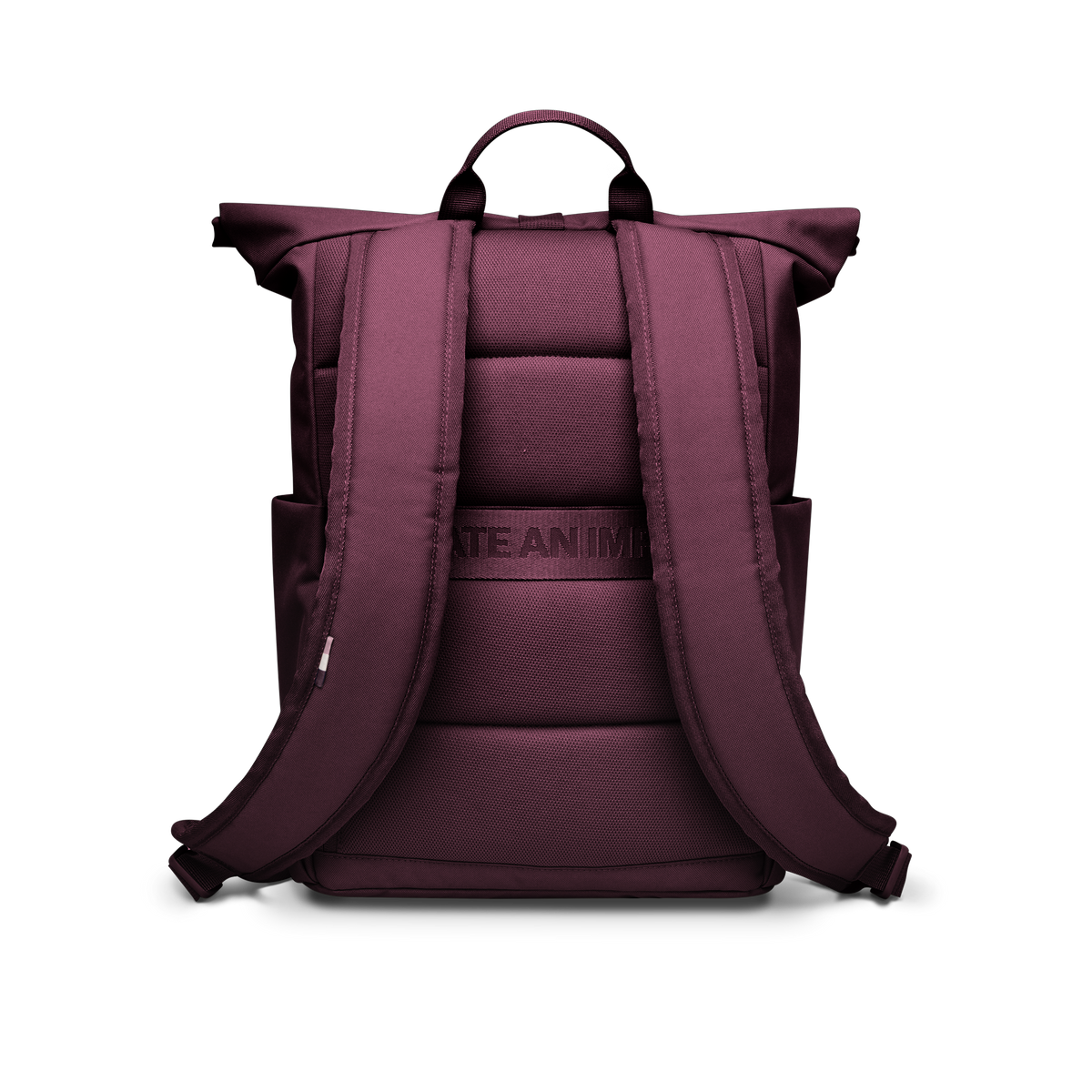 ROLLTOP EASY SMALL Rucksack in kraken (Weinrot) als Studioaufnahme in Rückansicht.