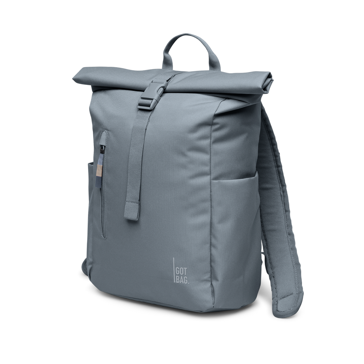 ROLLTOP EASY SMALL Rucksack in marlin (grau-blau) in diagonaler Ansicht.