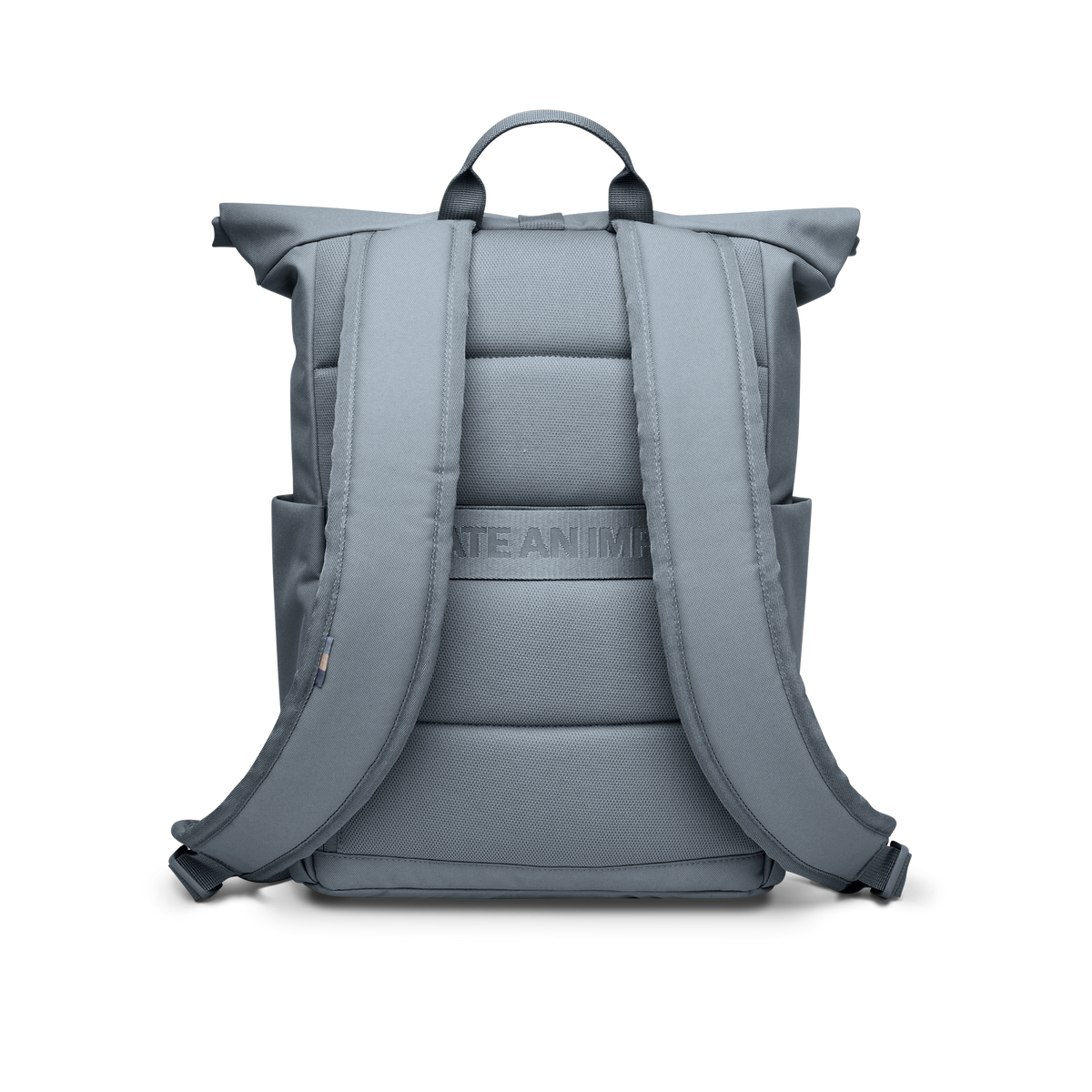 ROLLTOP EASY SMALL Rucksack in marlin (grau-blau) in Rückansicht.