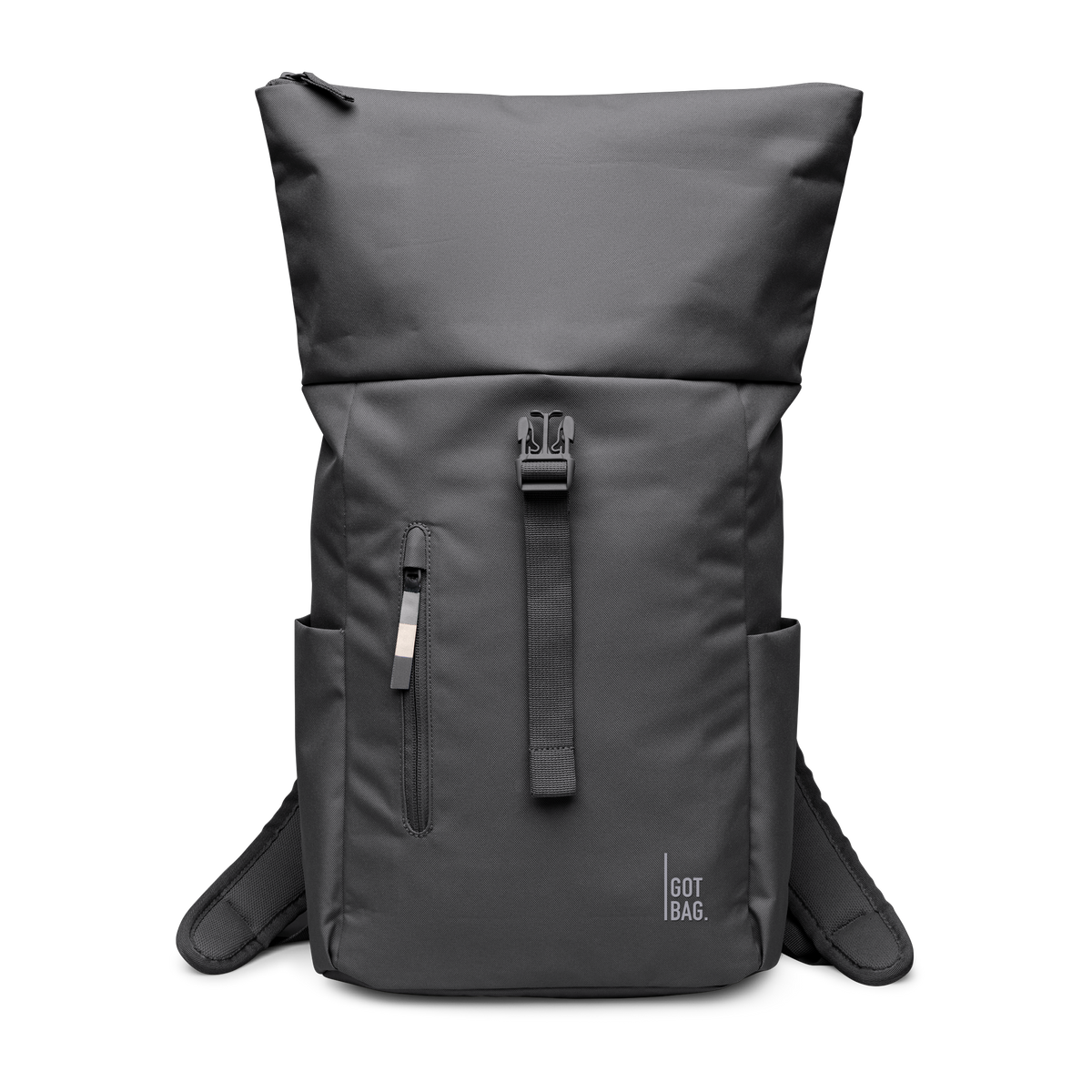 ROLLTOP EASY SMALL Monochrome Edition Rucksack in shark (Dunkelgrau) in Frontansicht.
