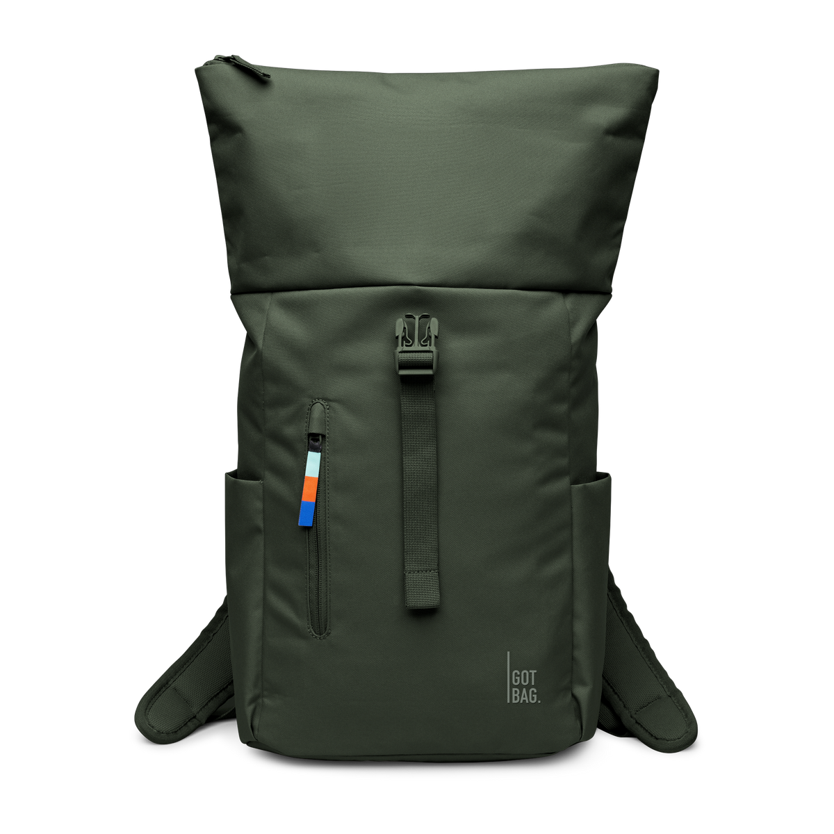 ROLLTOP EASY SMALL Rucksack in algae (Dunkelgrün mit Graustich) in Frontansicht.