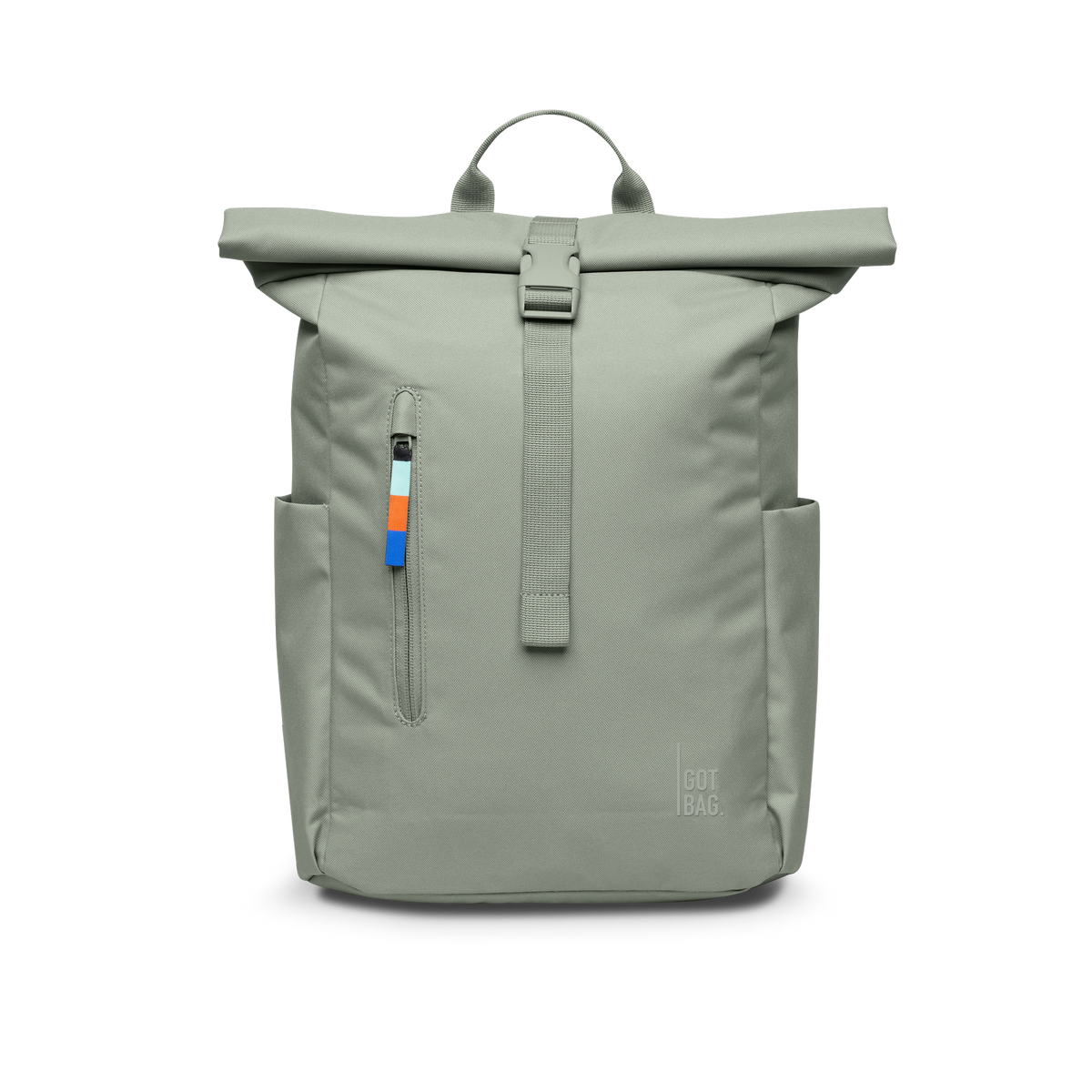 ROLLTOP EASY SMALL Rucksack in bass (Salbeigrün) als Studioaufnahme in Frontansicht.