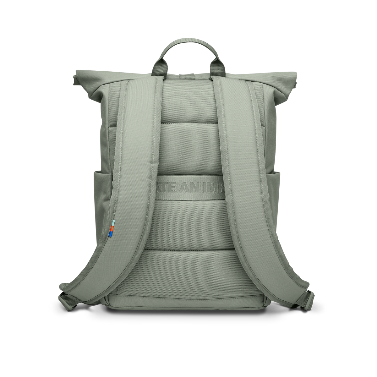 ROLLTOP EASY SMALL Rucksack in bass (Salbeigrün) in Rückansicht.