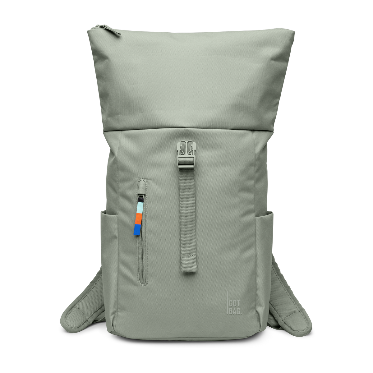 ROLLTOP EASY SMALL Rucksack in bass (Salbeigrün) als Studioaufnahme in Frontansicht.