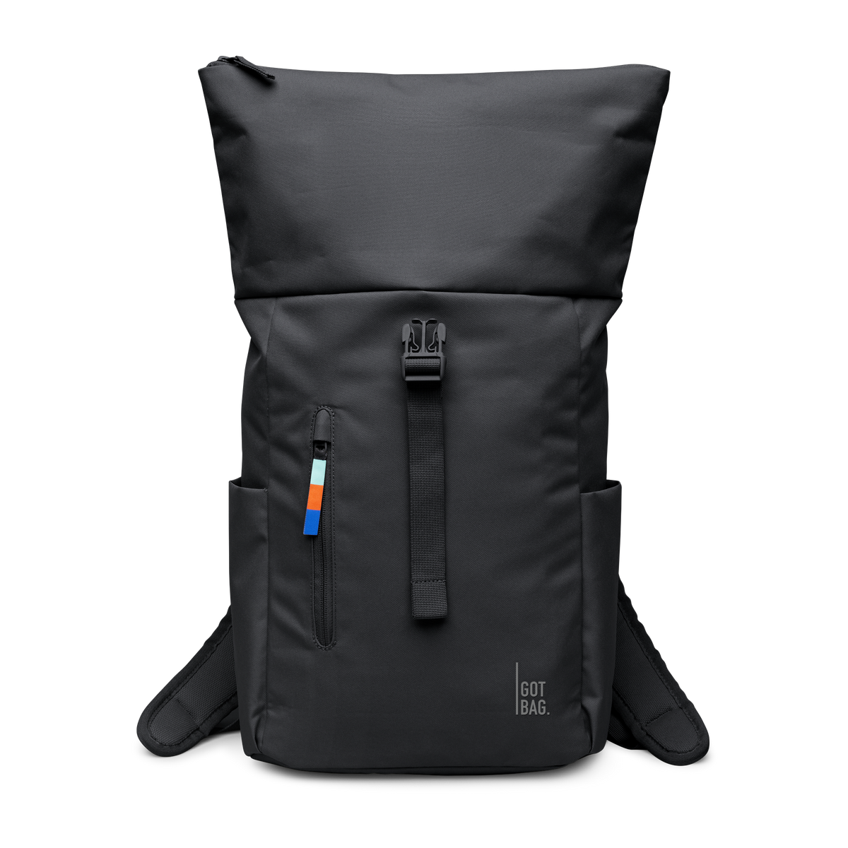 ROLLTOP EASY SMALL Rucksack in black (Schwarz) als Studioaufnahme in Frontansicht.
