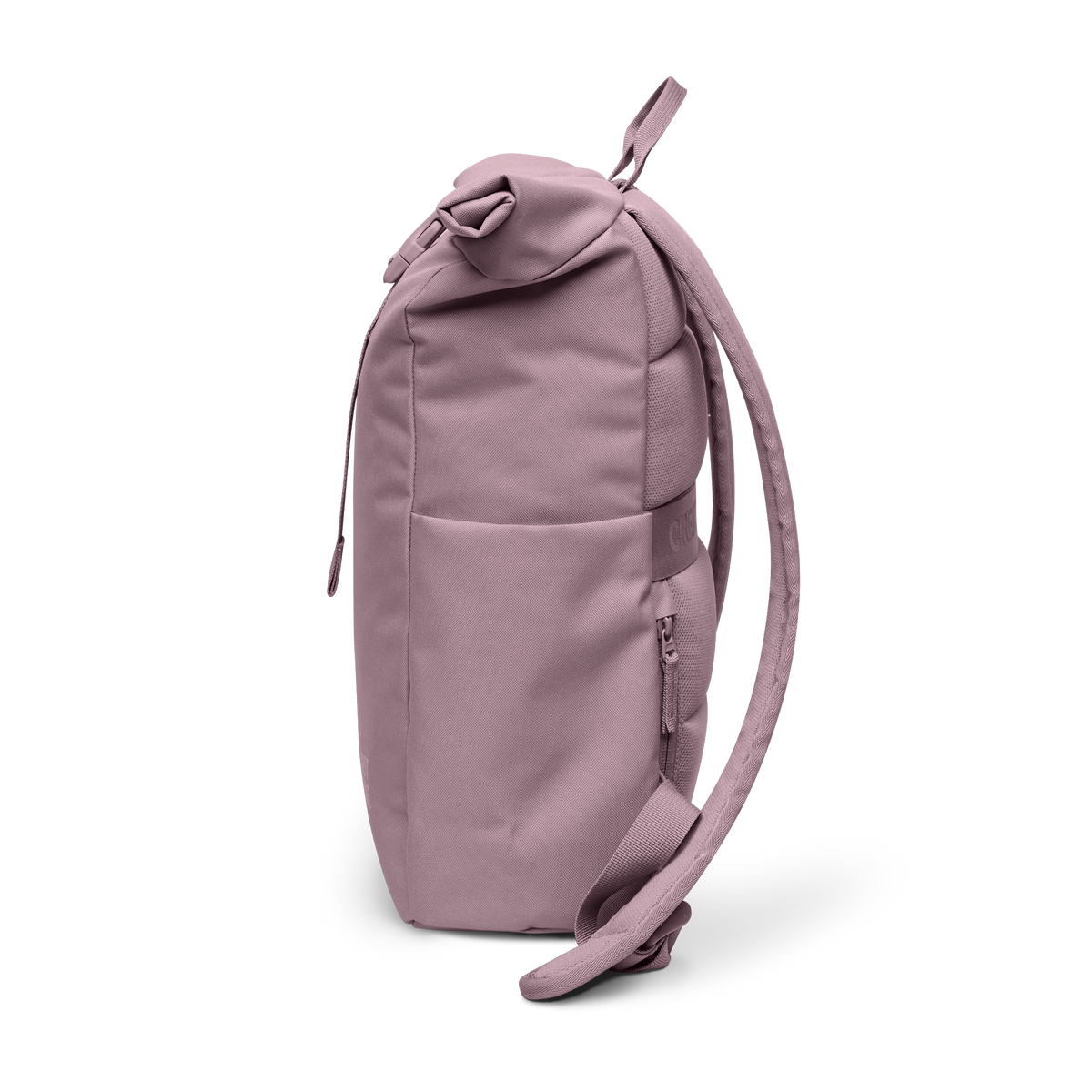 ROLLTOP EASY SMALL Rucksack in calamary (Altrosa) als Studioaufnahme in Seitenansicht.