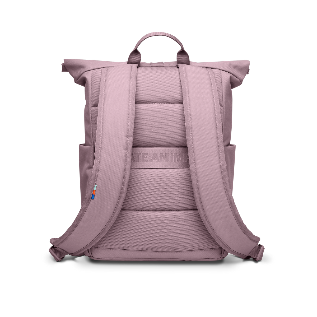 ROLLTOP EASY SMALL Rucksack in calamary (Altrosa) in Rückenansicht.