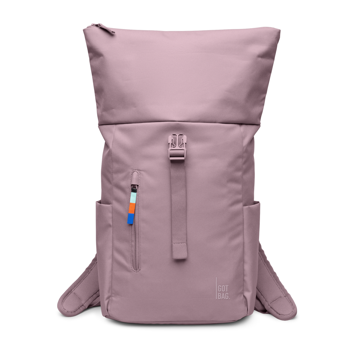 ROLLTOP EASY SMALL Rucksack in calamary (Altrosa) in Frontansicht.