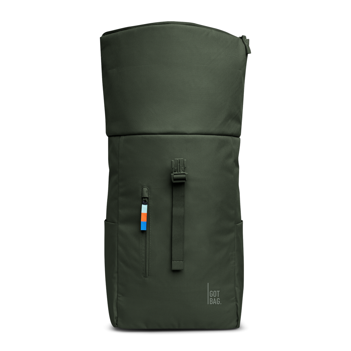 ROLLTOP EASY Rucksack in algae (Dunkelgrün mit Graustich) als Studioaufnahme in Frontansicht.