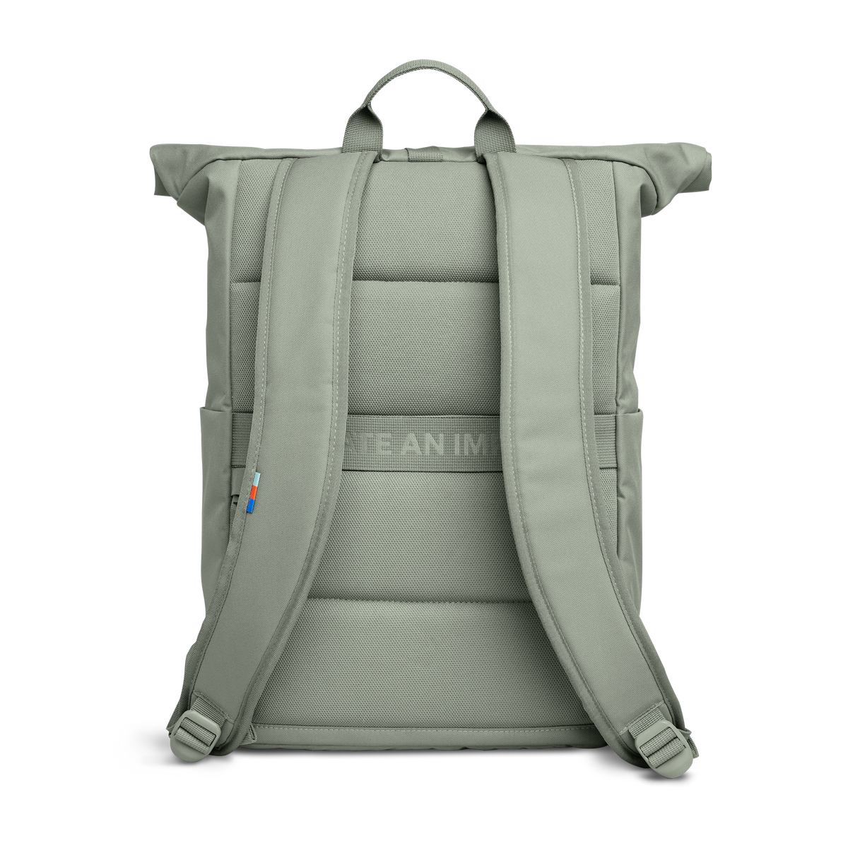 ROLLTOP EASY Rucksack in bass (Salbeigrün) als Studioaufnahme in Rückenansicht.