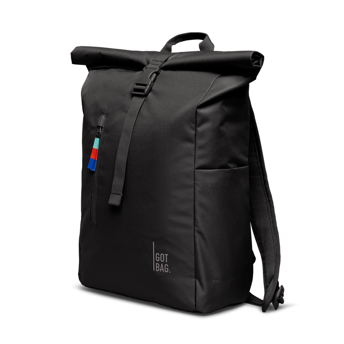 ROLLTOP EASY Rucksack in mussel (dunkles Braun-Grau) in diagonaler Ansicht.