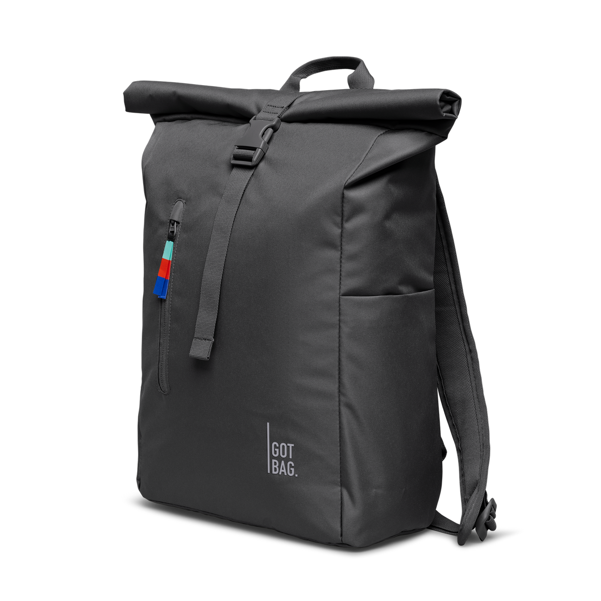 ROLLTOP EASY Rucksack in shark (Dunkelgrau) in diagonaler Ansicht.