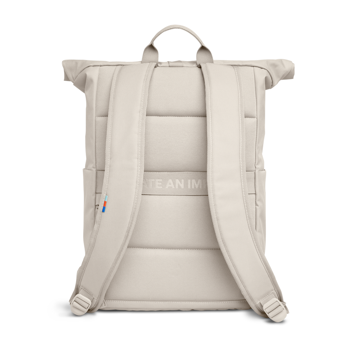 ROLLTOP EASY Rucksack in soft shell (warmes Cremeweiß) als Rückansicht.
