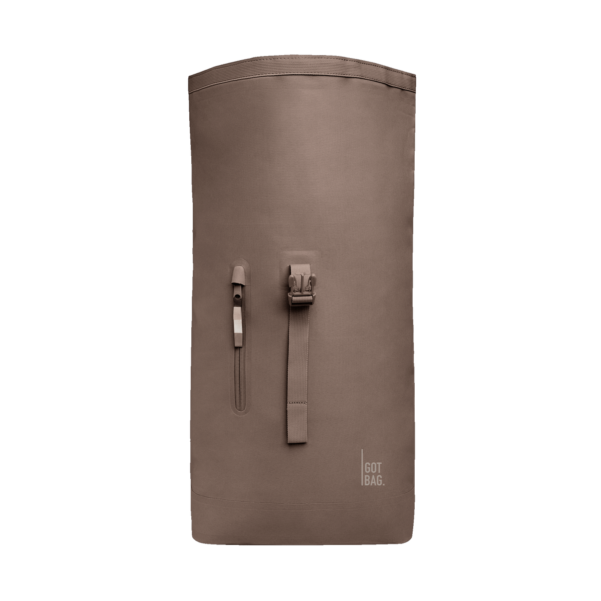 ROLLTOP LITE Rucksack in oyster (klassisches Taupe-Braun) in Frontansicht.