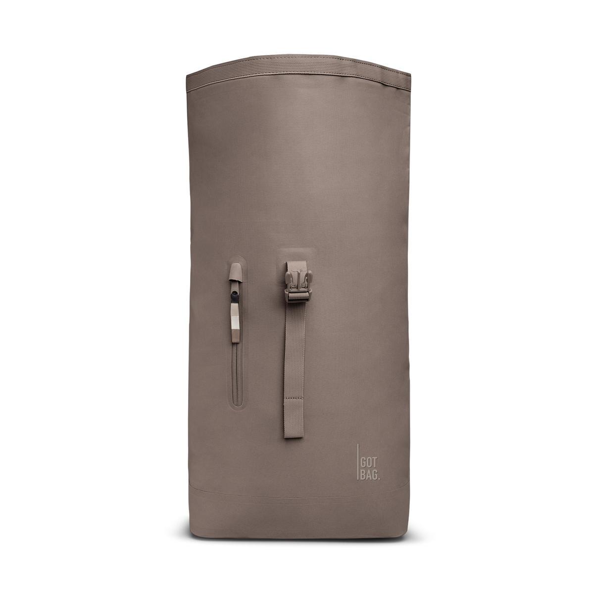 ROLLTOP LITE Rucksack in oyster (klassisches Taupe-Braun) als Studioaufnahme in Frontansicht.