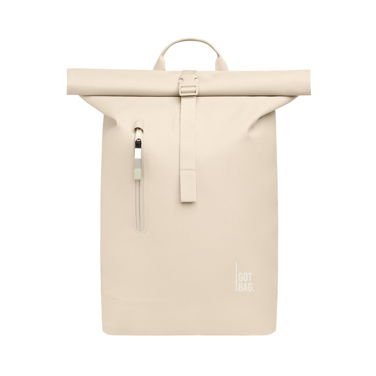 ROLLTOP LITE Rucksack in salt (warmes Cremeweiß) als Studioaufnahme in Frontansicht.