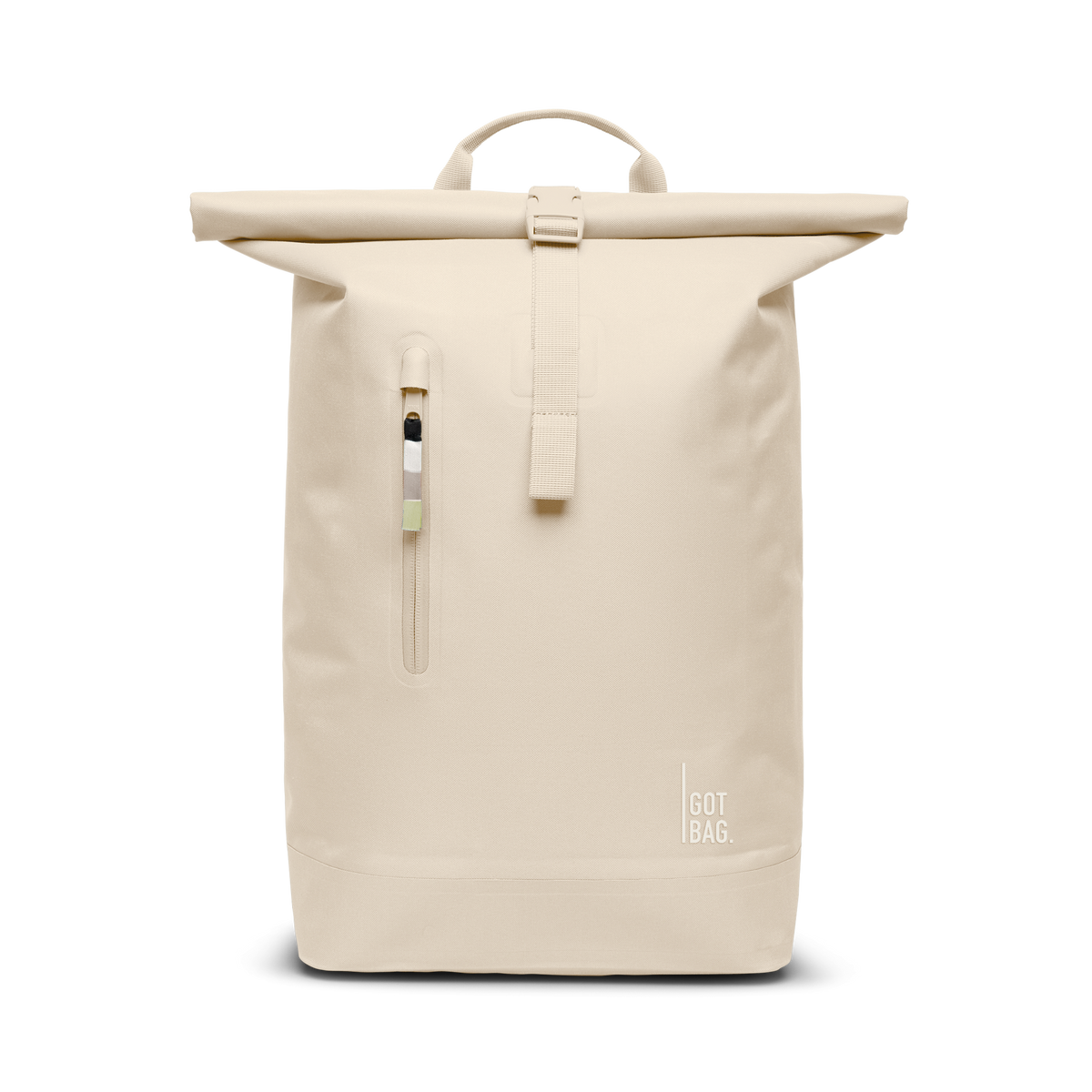 ROLLTOP LITE Rucksack in salt (warmes Cremeweiß) in Frontansicht.