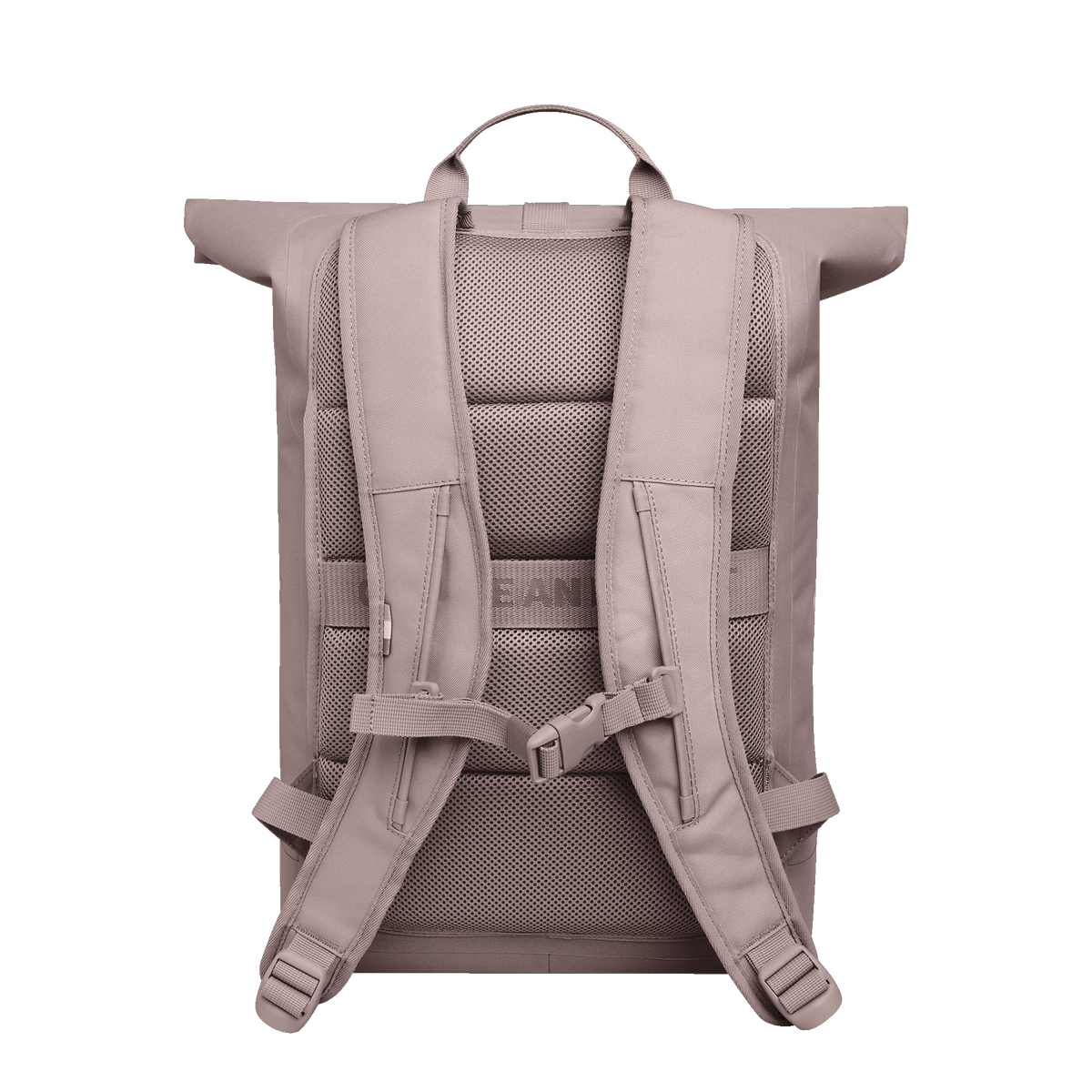 ROLLTOP LITE Rucksack in blobfish (dunkles Altrosa) als Studioaufnahme in Rückenansicht.