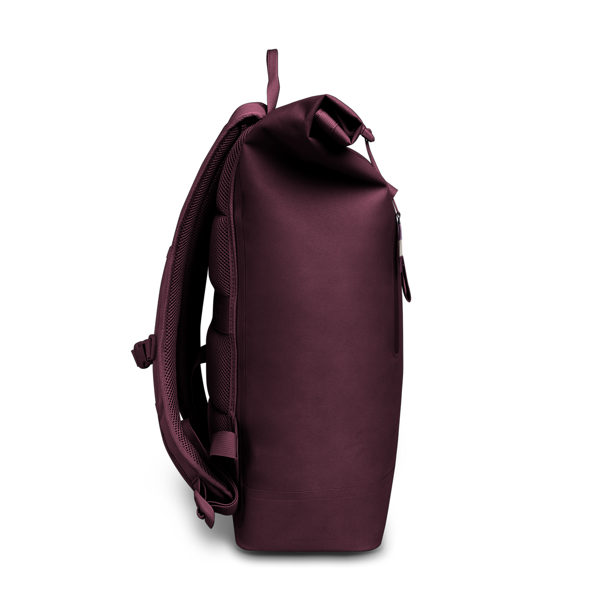 ROLLTOP LITE 2.0 Monochrome Rucksack in kraken (Weinrot) in Seitenansicht.