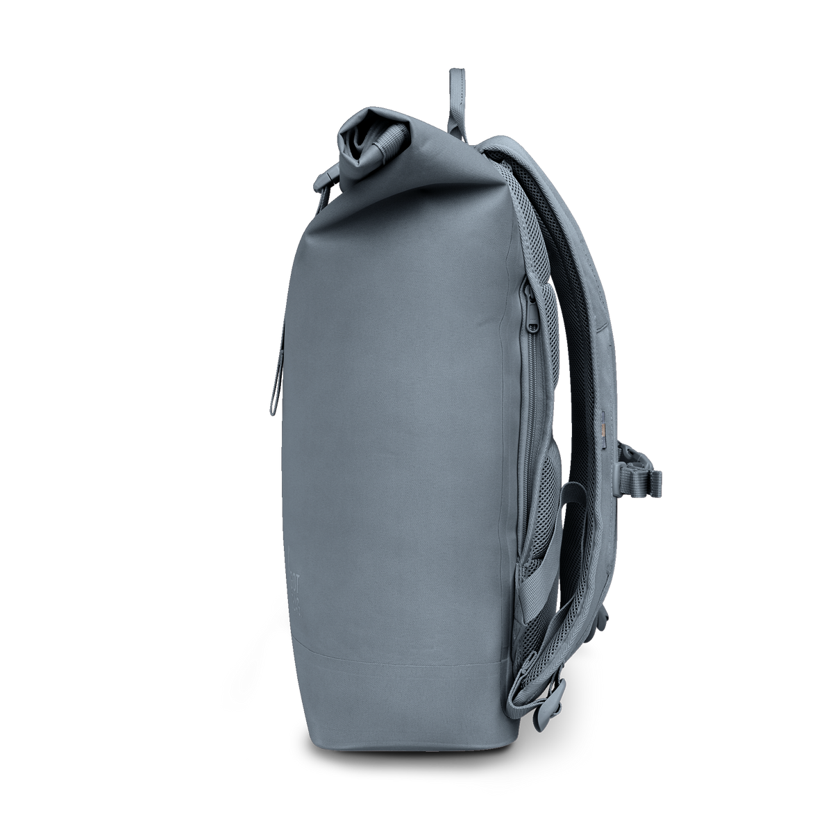 ROLLTOP LITE Rucksack in marlin (grau-blau) als Studioaufnahme in Seitenansicht.
