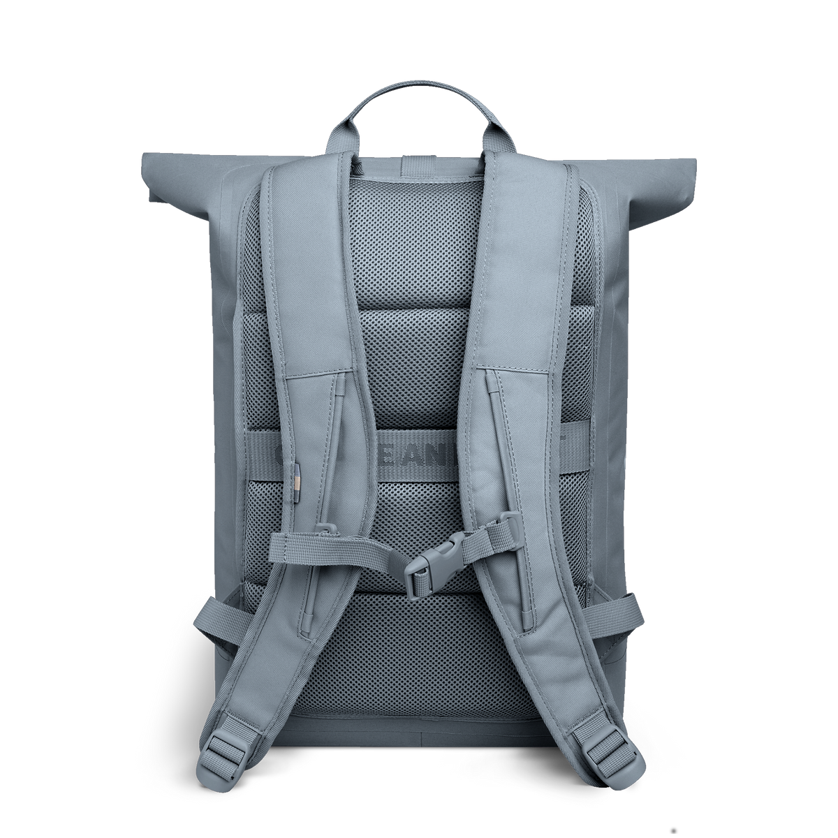 ROLLTOP LITE Rucksack in marlin (grau-blau) als Rückansicht.
