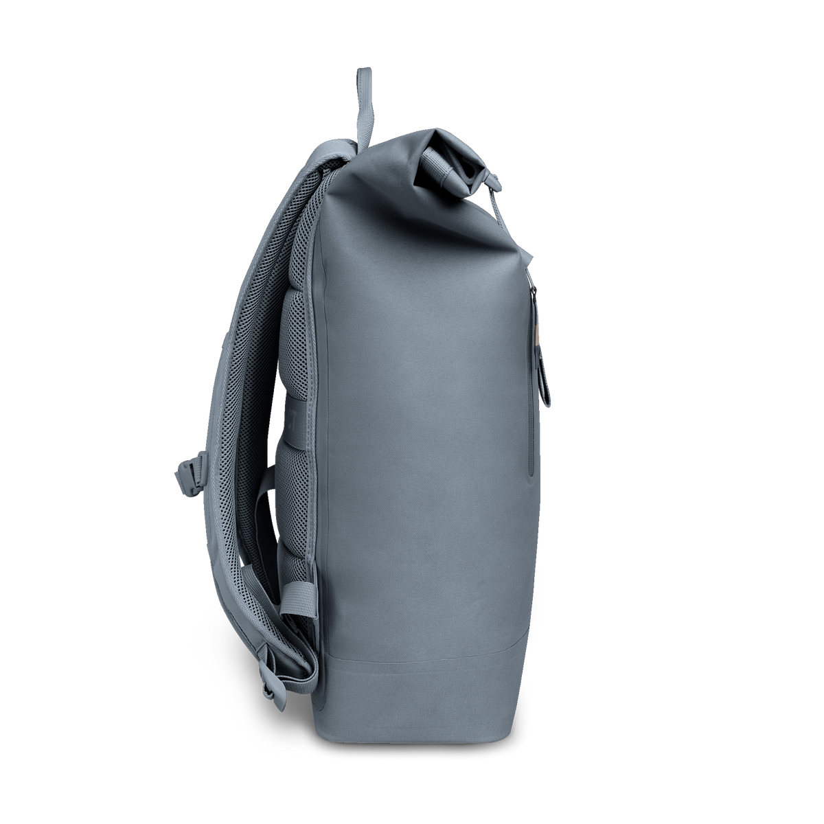 ROLLTOP LITE Rucksack in marlin (grau-blau) als Studioaufnahme in Seitenansicht.