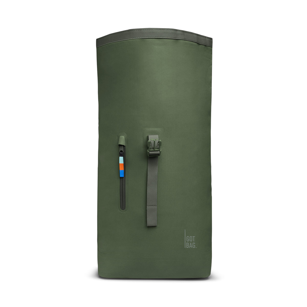 ROLLTOP LITE Rucksack in algae (Dunkelgrün mit Graustich) als Studioaufnahme in Frontansicht.
