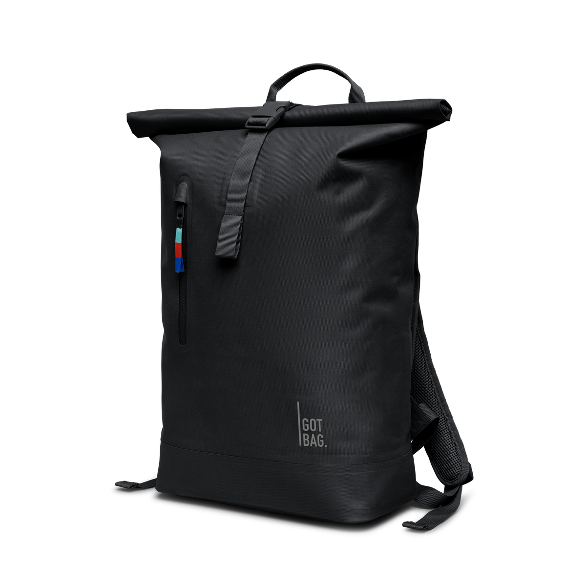 ROLLTOP LITE 2.0 Rucksack in black (Schwarz) in diagonaler Ansicht.