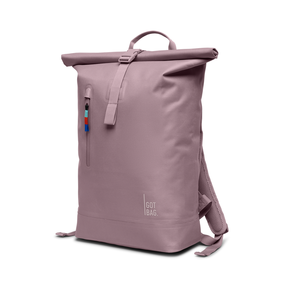 ROLLTOP LITE Rucksack in calamary (Altrosa) in Diagonalansicht.