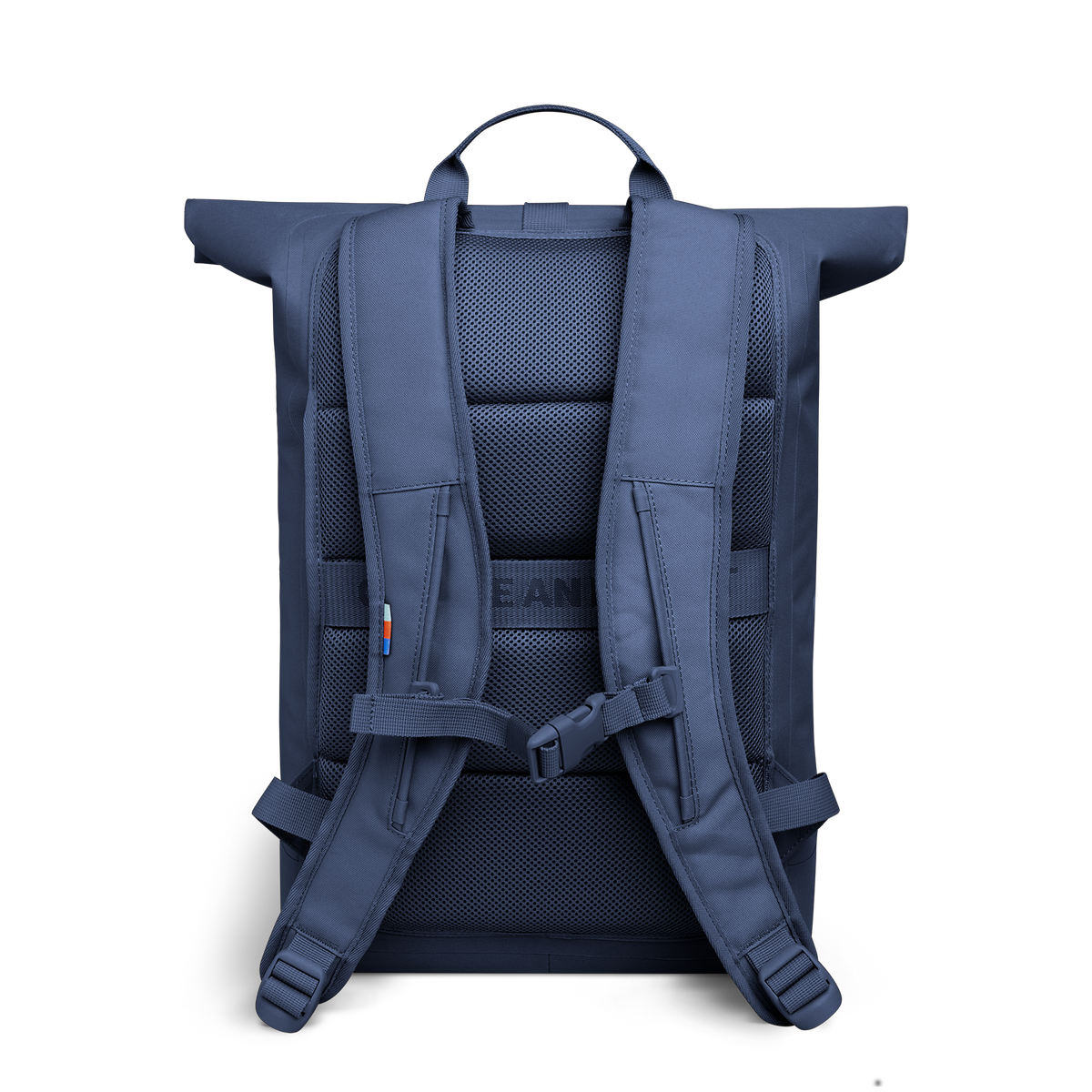 ROLLTOP LITE Rucksack in deep ocean (dunkles Marineblau) in Rückansicht.