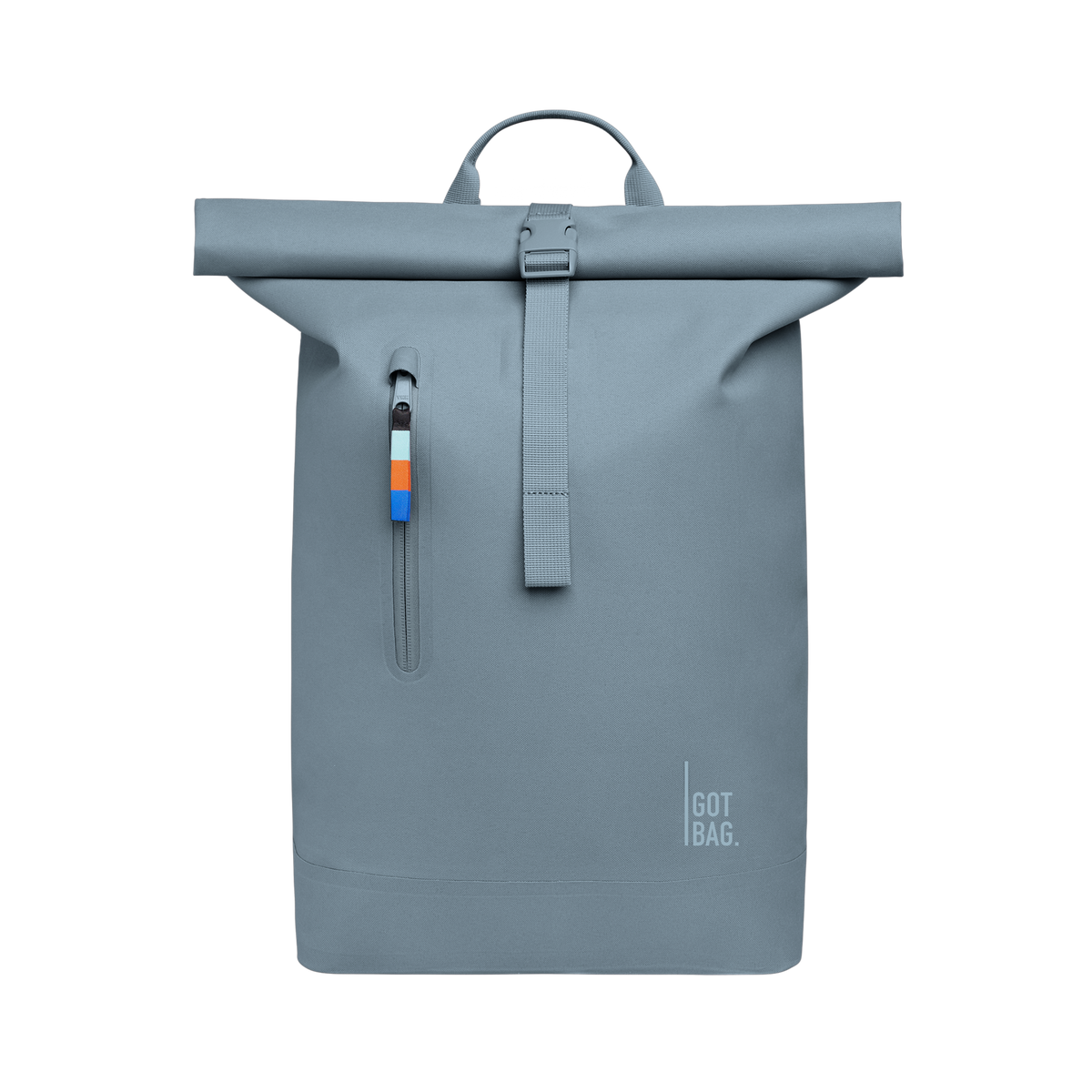ROLLTOP LITE backpack in marlin (gray-blue) as a studio shot in front view.