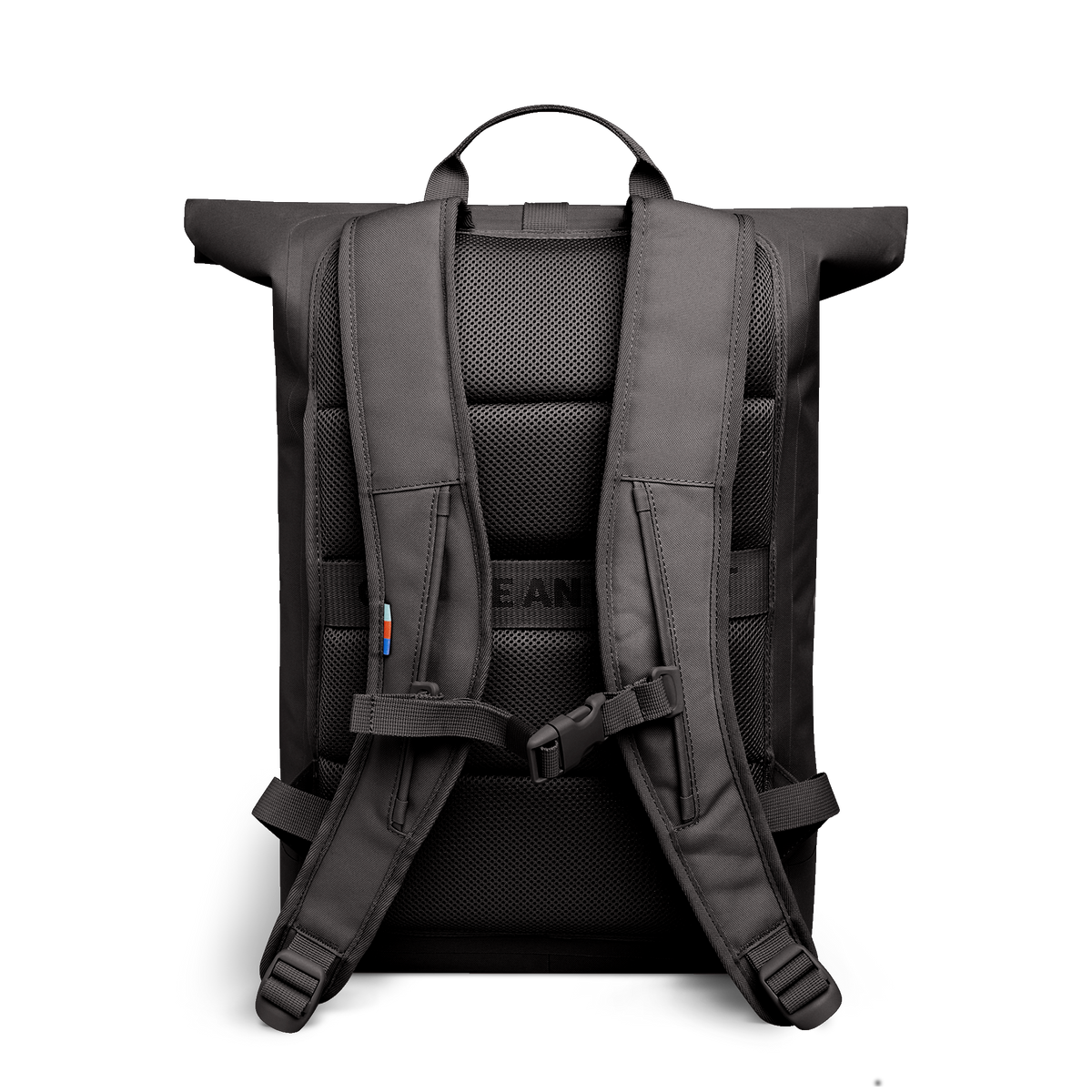 ROLLTOP LITE Rucksack in mussel (dunkles Braun-Grau) in Rückenansicht.