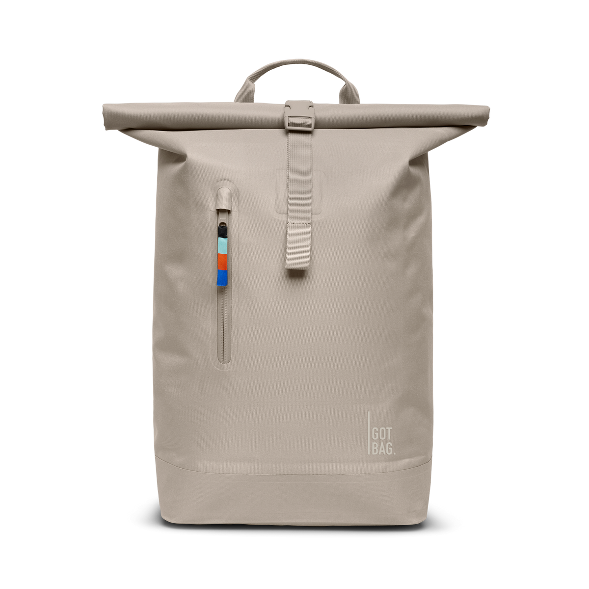 ROLLTOP LITE Rucksack in scallop (helles Beige) als Frontansicht.